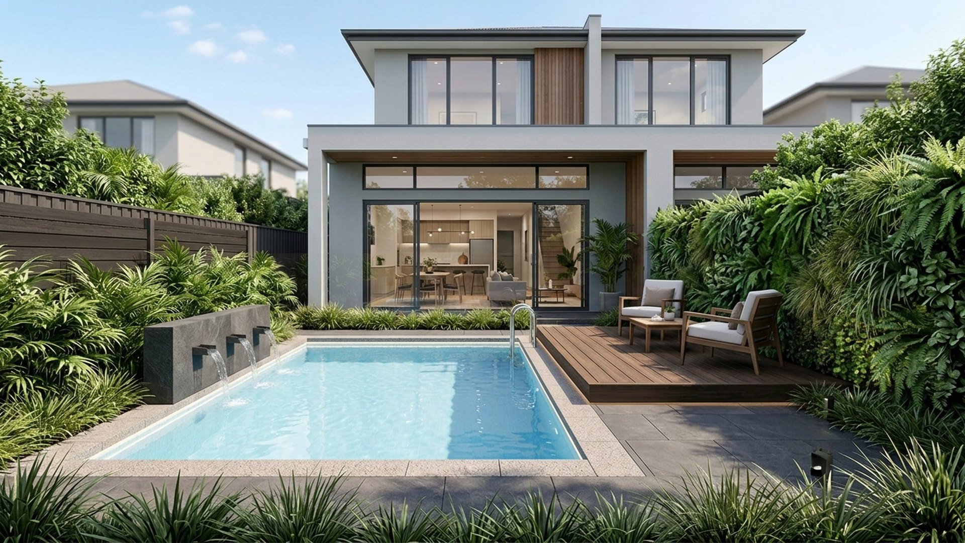 Plunge Pool Designs design concept visualisation photo modern home and garden landscaping. Images Created by www.TinyHome-Revolution.com