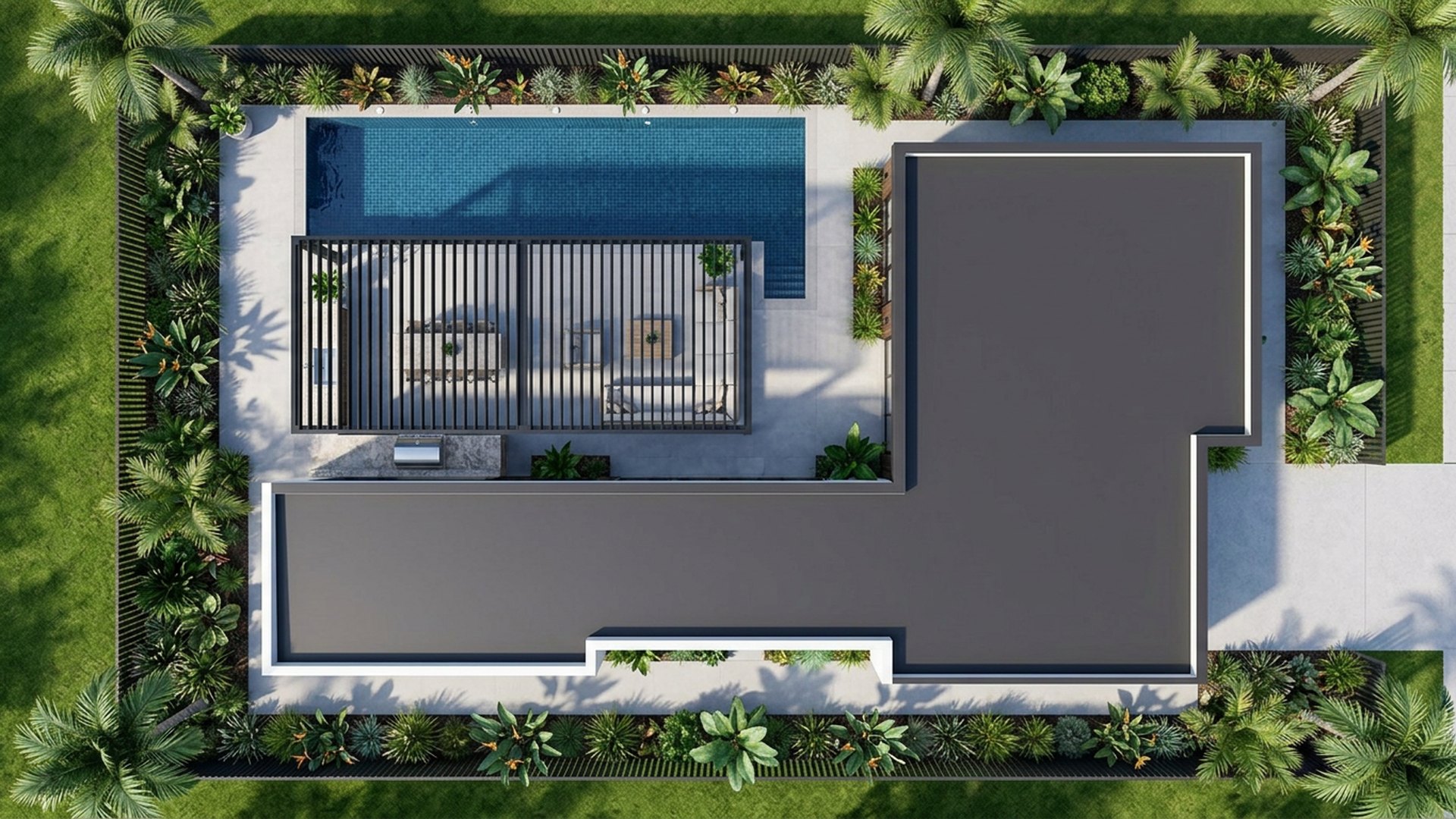 Poolside Pool Designs design concept visualisation photo modern home and garden landscaping. Images Created by www.TinyHome-Revolution.com