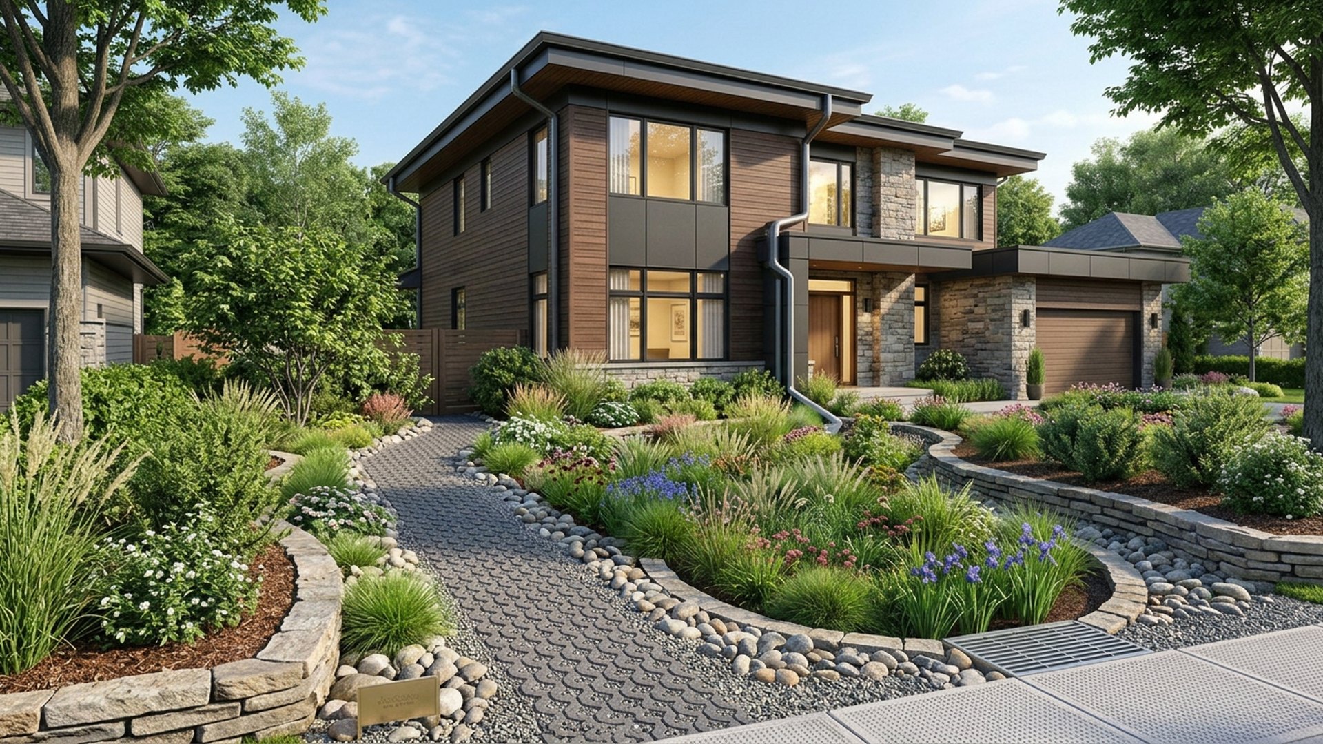 Rain Garden Designs design concept visualisation photo modern home and garden landscaping. Images Created by www.TinyHome-Revolution.com
