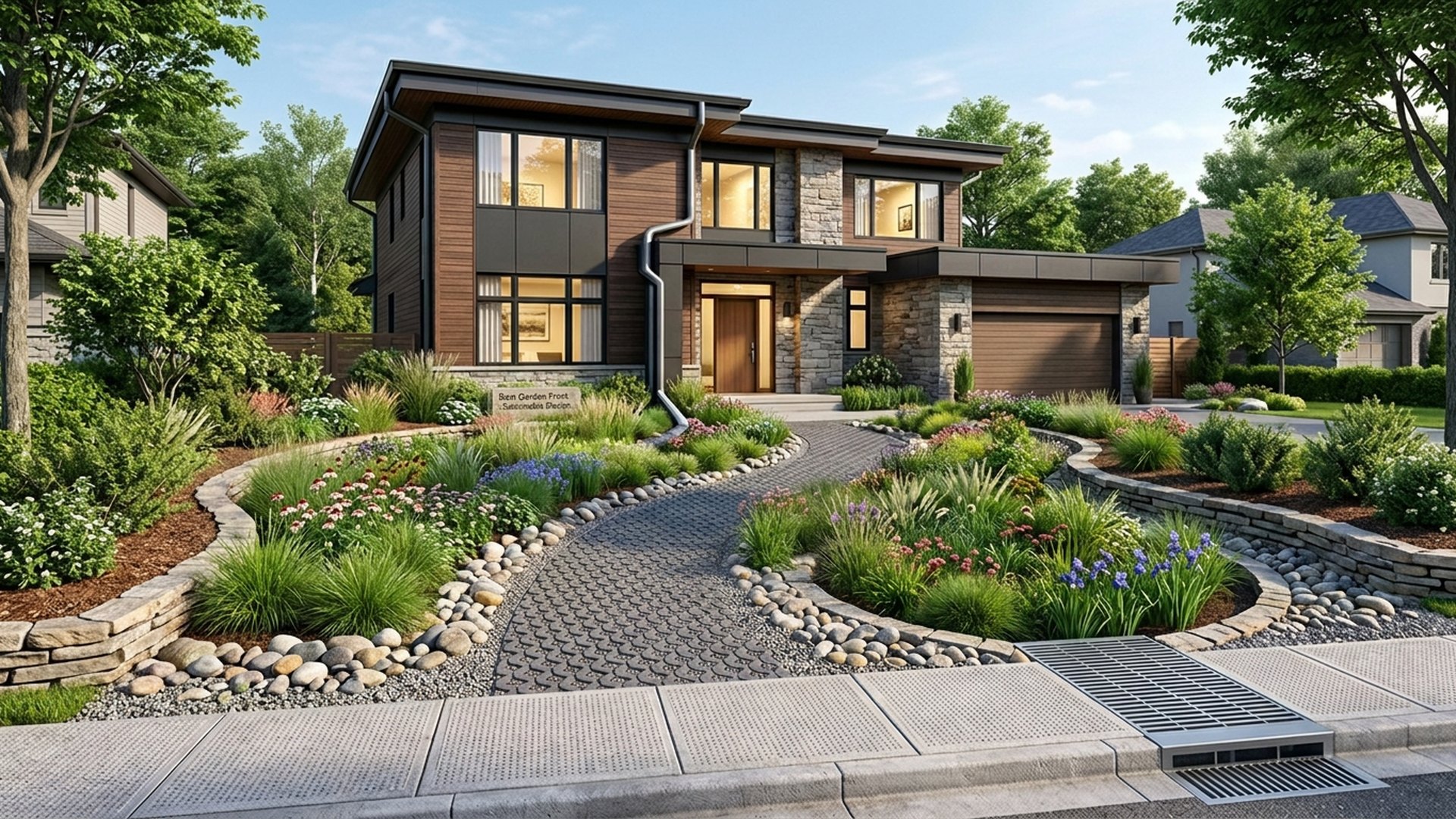 Rain Garden Designs design concept visualisation photo modern home and garden landscaping. Images Created by www.TinyHome-Revolution.com