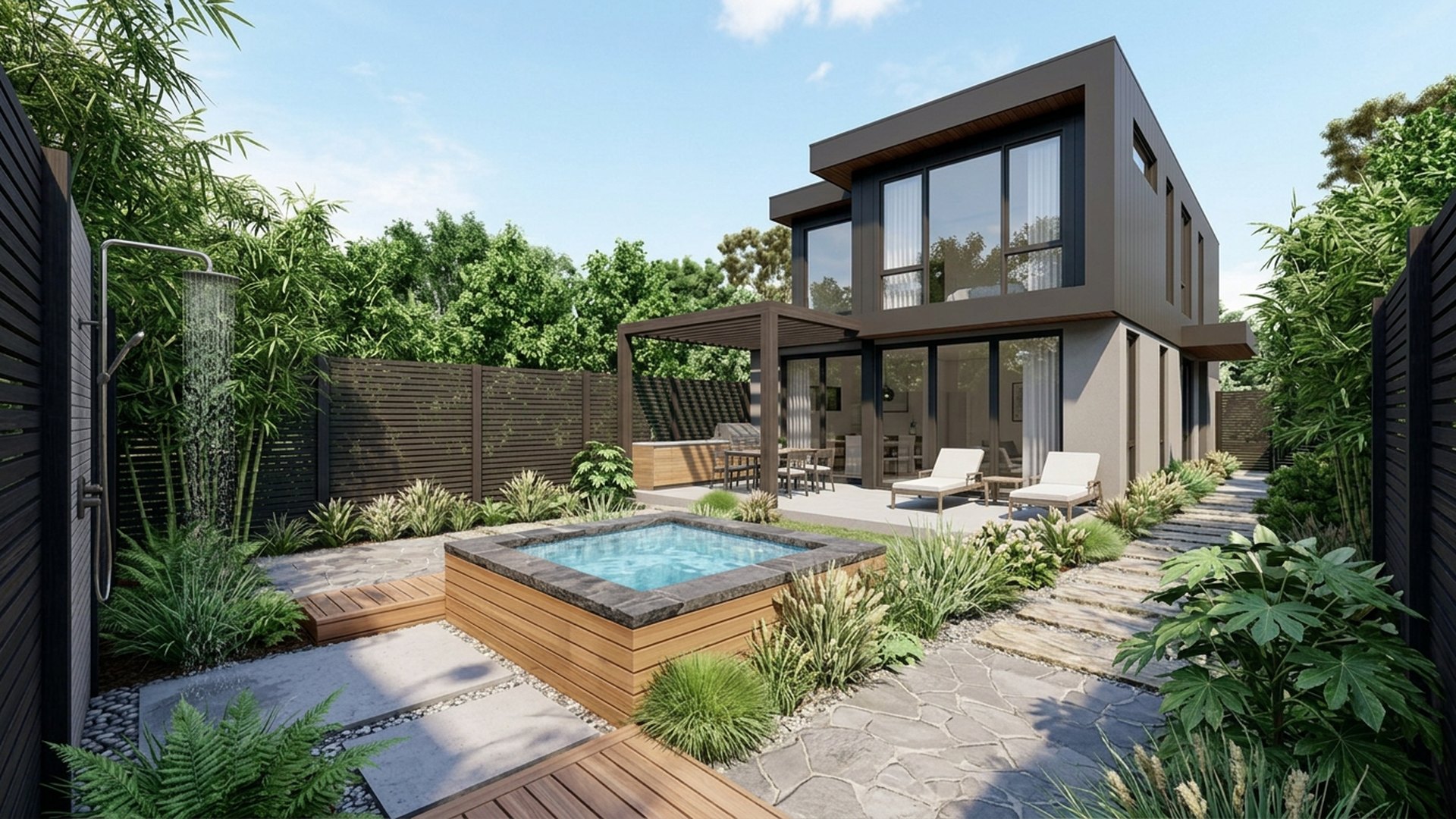 Spa Home Designs design concept visualisation photo modern home and garden landscaping. Images Created by www.TinyHome-Revolution.com