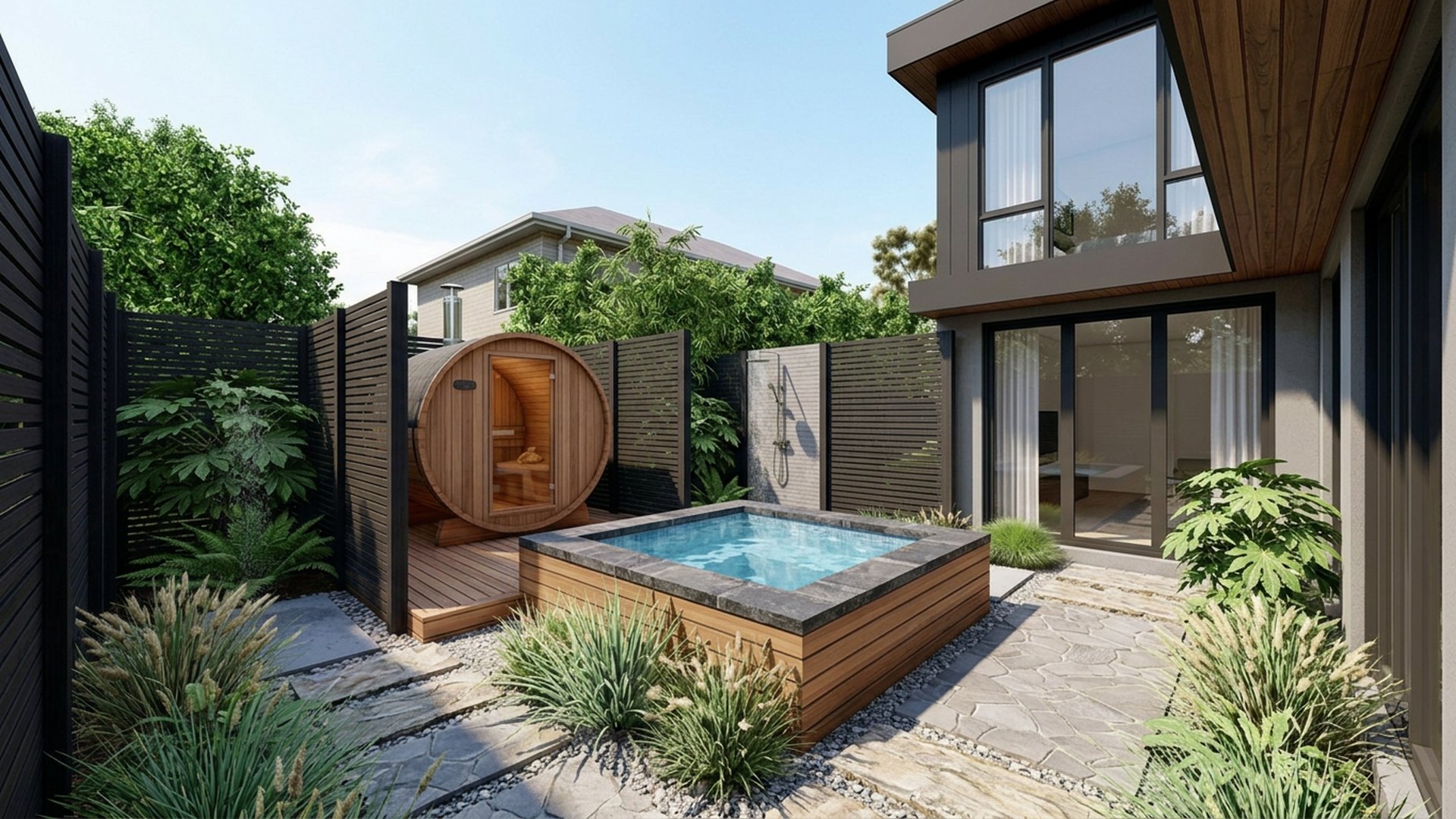 Spa Home Designs design concept visualisation photo modern home and garden landscaping. Images Created by www.TinyHome-Revolution.com