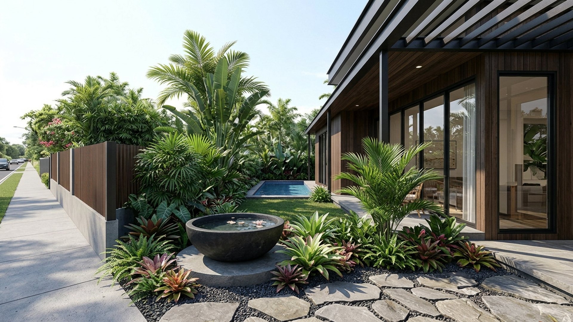Tropical Home Designs design concept visualisation photo modern home and garden landscaping. Images Created by www.TinyHome-Revolution.com