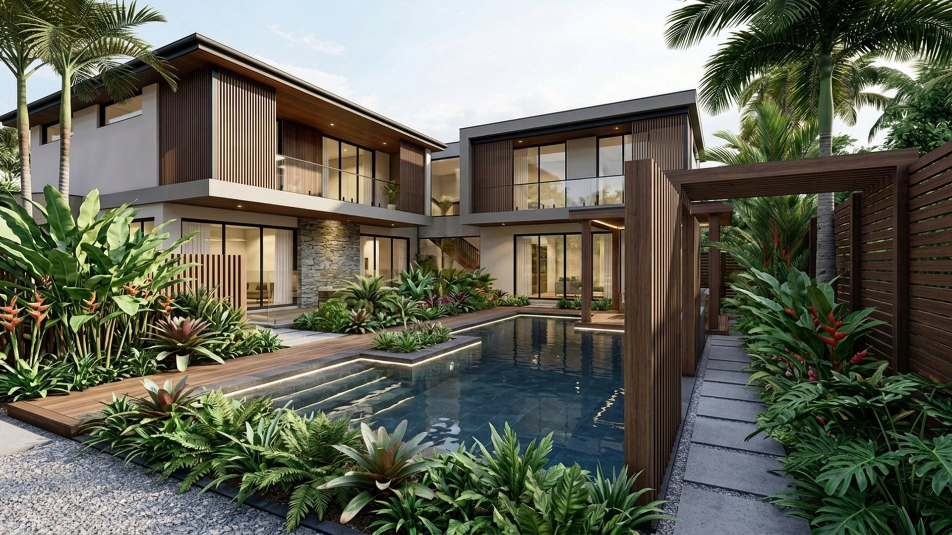 Tropical Home Designs design concept visualisation photo modern home and garden landscaping. Images Created by www.TinyHome-Revolution.com