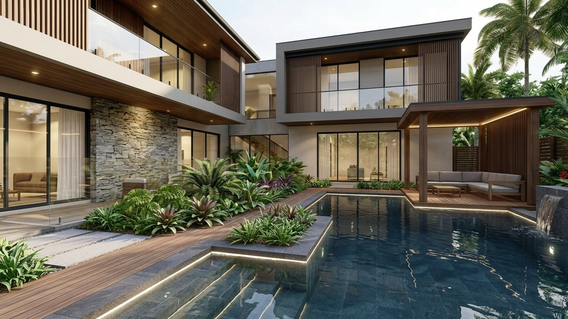 Tropical Home Designs design concept visualisation photo modern home and garden landscaping. Images Created by www.TinyHome-Revolution.com