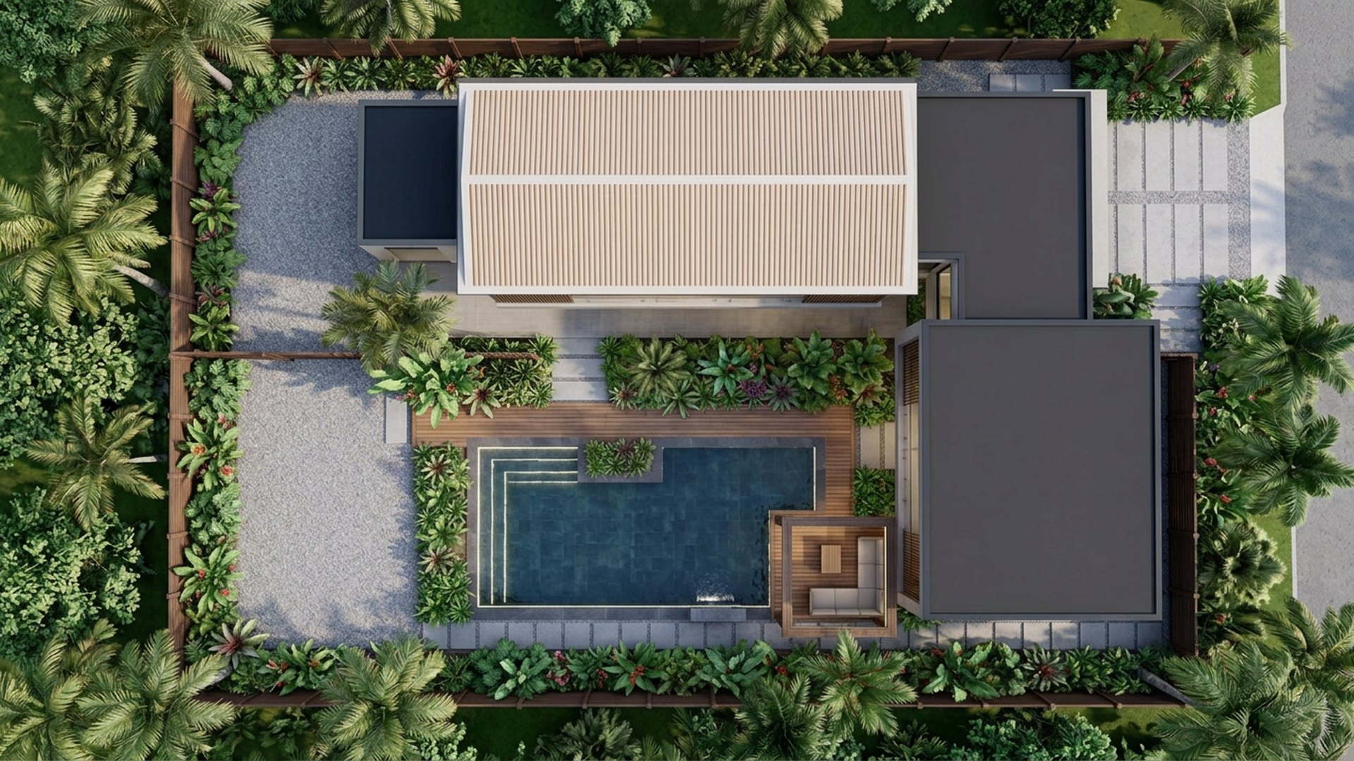 Tropical Home Designs design concept visualisation photo modern home and garden landscaping. Images Created by www.TinyHome-Revolution.com