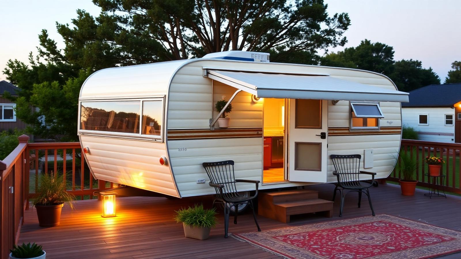 Vintage Caravan Conversion tiny home design idea modern home and garden landscaping. Images Created by www.TinyHome-Revolution.com