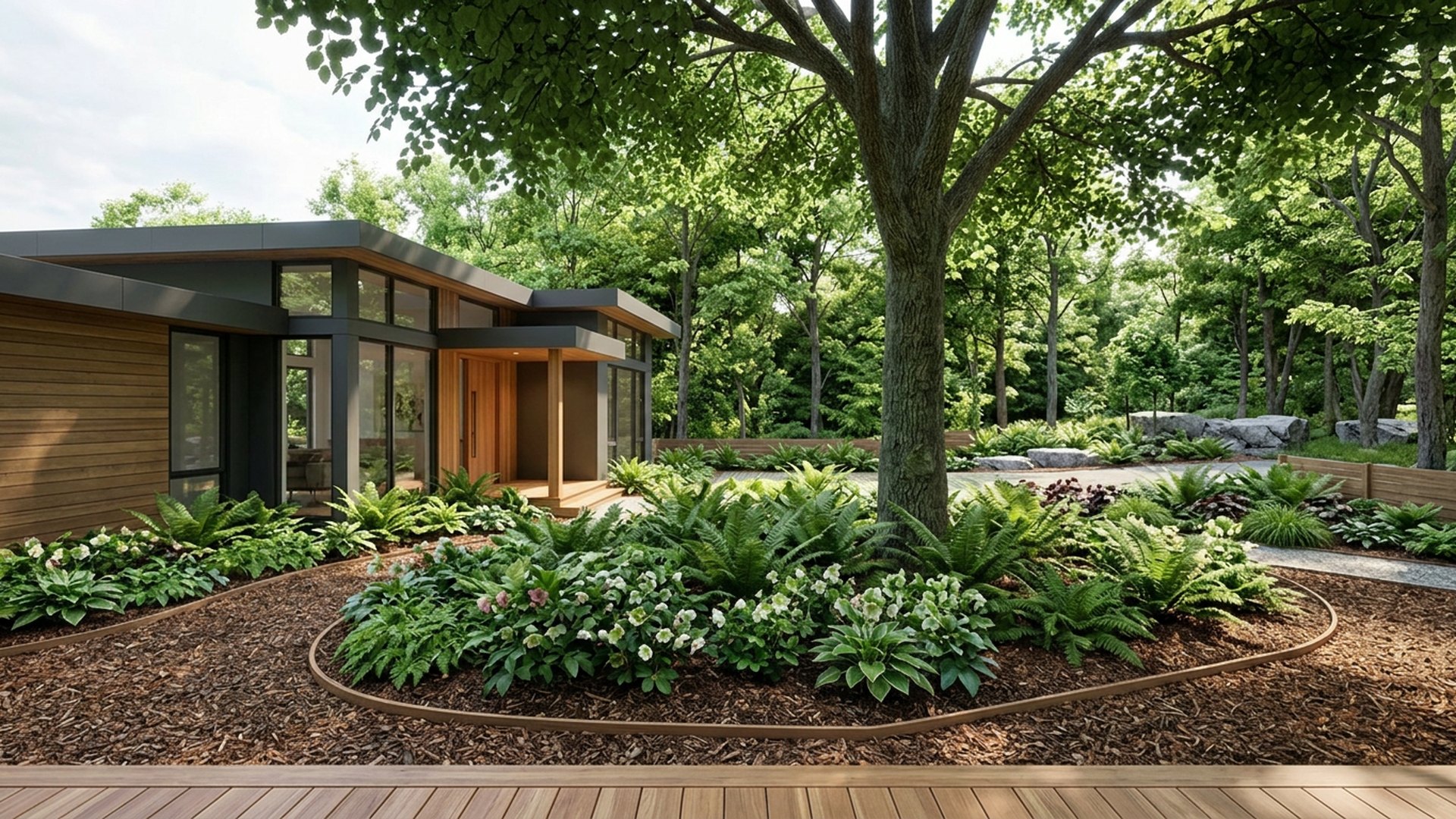 Woodland Pergola Designs design concept visualisation photo modern home and garden landscaping. Images Created by www.TinyHome-Revolution.com