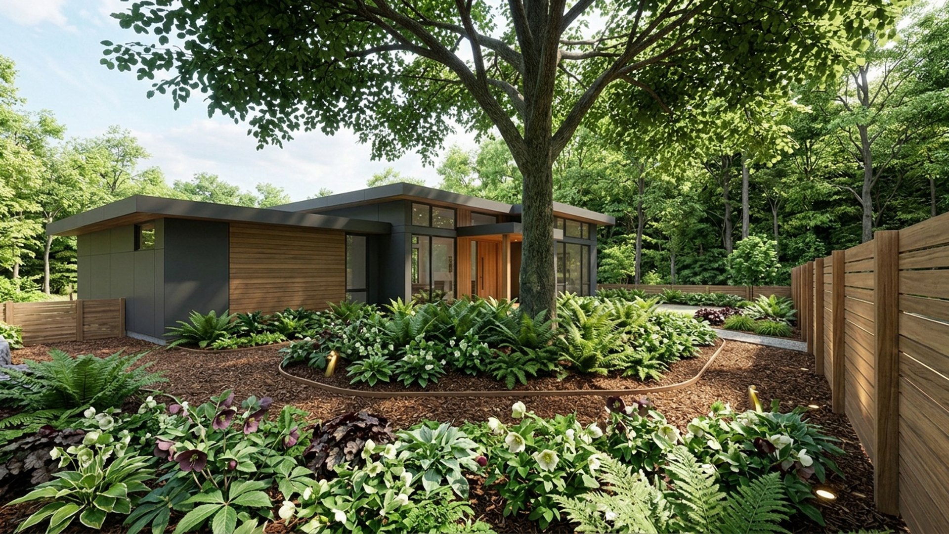 Woodland Pergola Designs design concept visualisation photo modern home and garden landscaping. Images Created by www.TinyHome-Revolution.com