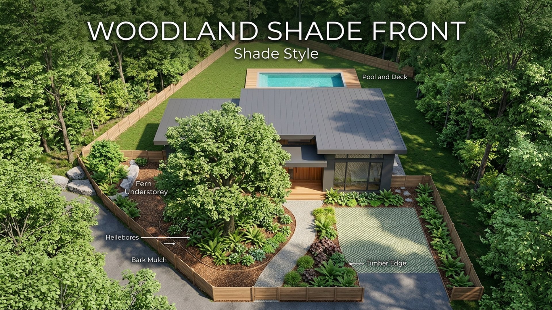 Woodland Pergola Designs design concept visualisation photo modern home and garden landscaping. Images Created by www.TinyHome-Revolution.com